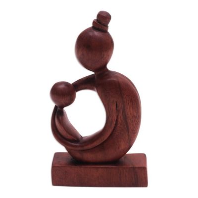 Alternate image for Suar Wood Mother and Child Sculpture from Bali Mothers Arms