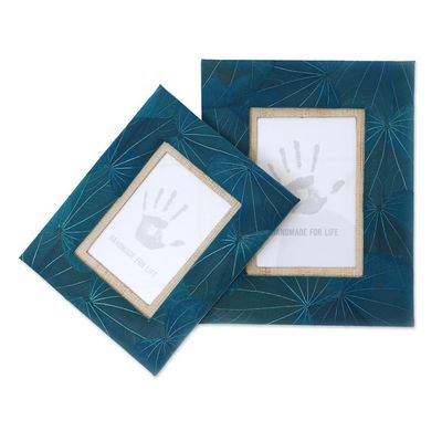Alternate image for Hand Crafted Natural Fiber Photo Frames 4x6 and 3x5 Autumn Spirit in Blue