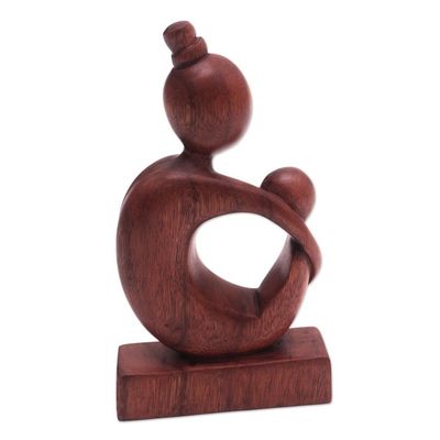 Alternate image for Suar Wood Mother and Child Sculpture from Bali Mothers Arms