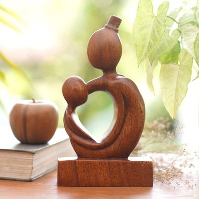 Alternate image for Suar Wood Mother and Child Sculpture from Bali Mothers Arms