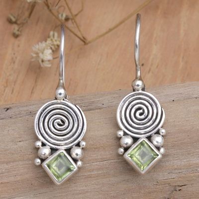 Alternate image for Sterling Silver Drop Earrings with Natural Peridot Stones Fortune Spiral