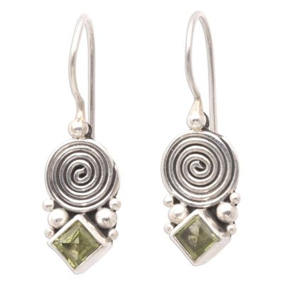Alternate image for Sterling Silver Drop Earrings with Natural Peridot Stones Fortune Spiral