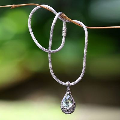 Alternate image for Fair Trade Sterling Silver and Prasiolite Pendant Necklace Lime Teardrop