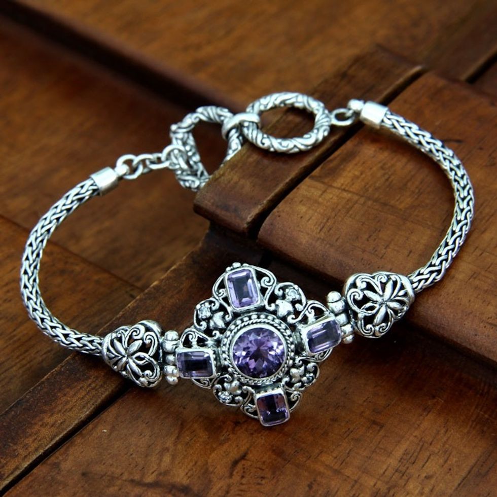 Hand Crafted Sterling Silver and Amethyst Bracelet 'Taman Ayun Light'