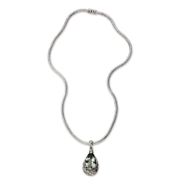 Alternate image for Fair Trade Sterling Silver and Prasiolite Pendant Necklace Lime Teardrop