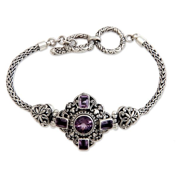 Alternate image for Hand Crafted Sterling Silver and Amethyst Bracelet Taman Ayun Light