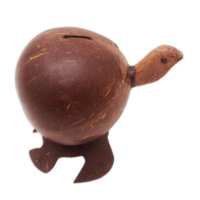 Alternate image for Handcrafted Brown Coconut Shell Turtle Coin Bank from Bali Prosperous Turtle