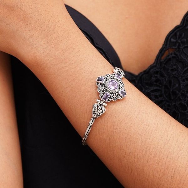 Alternate image for Hand Crafted Sterling Silver and Amethyst Bracelet Taman Ayun Light