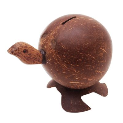 Alternate image for Handcrafted Brown Coconut Shell Turtle Coin Bank from Bali Prosperous Turtle