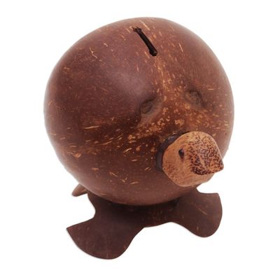 Alternate image for Handcrafted Brown Coconut Shell Turtle Coin Bank from Bali Prosperous Turtle