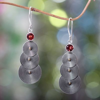 Alternate image for Sterling Silver and Garnet Earrings with 18k Gold Accent Ripple Effect