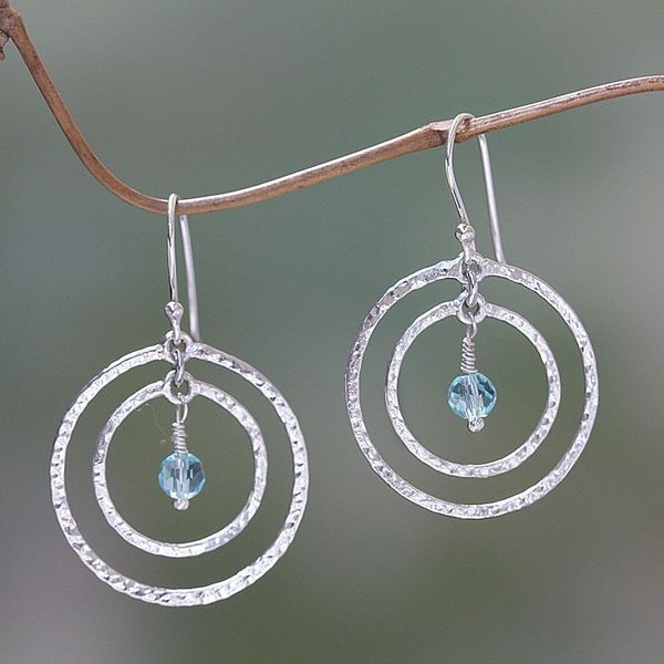 Alternate image for Sterling Silver Dangle Earrings Blue Halo