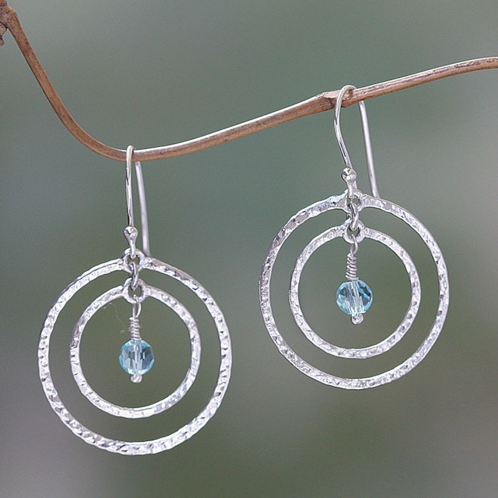 Sterling Silver Dangle Earrings 'Blue Halo'