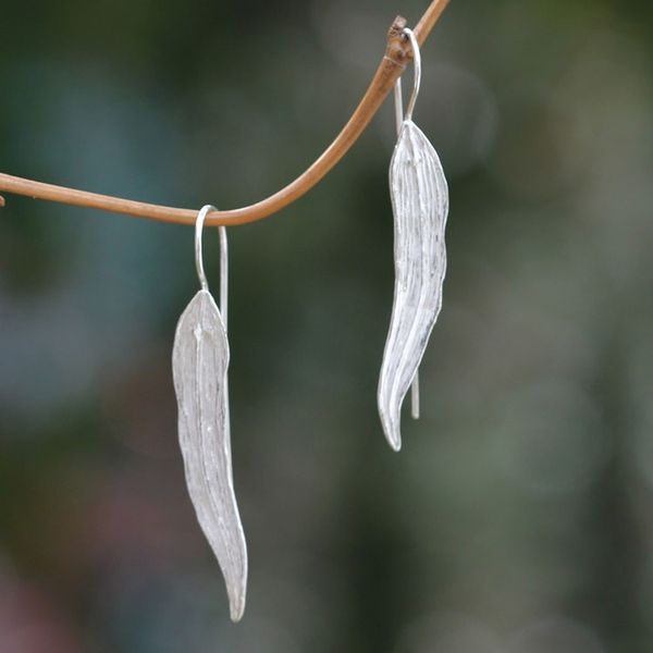 Alternate image for Leaf Earrings Handcrafted of Sterling Silver in Bali Willow Leaf