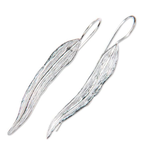 Alternate image for Leaf Earrings Handcrafted of Sterling Silver in Bali Willow Leaf