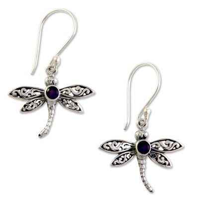 Alternate image for Amethyst and Silver Earrings Enchanted Dragonfly