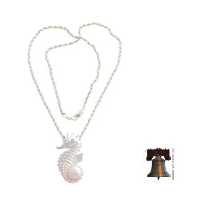 Alternate image for Sterling Silver and Pearl Pendant Necklace Sea Horse Treasure