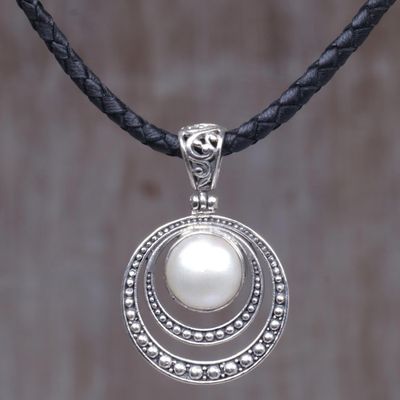 Alternate image for Cultured Mabe Pearl and Sterling Silver Pendant Necklace Crescent Gleam in White
