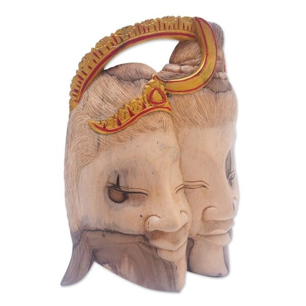Alternate image for Handcrafted Shiva and Parvati Hibiscus Wood Mask from Bali Divine Romance