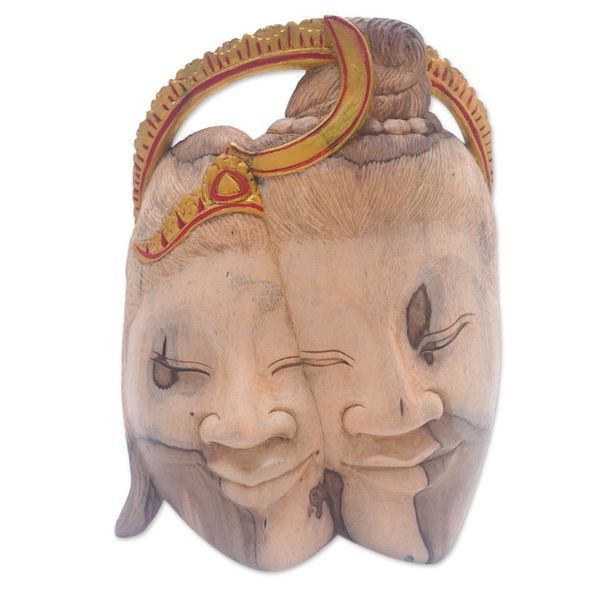 Alternate image for Handcrafted Shiva and Parvati Hibiscus Wood Mask from Bali Divine Romance