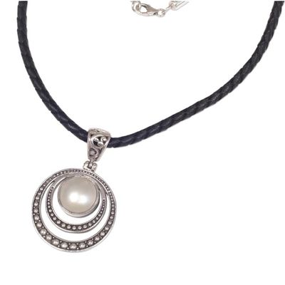 Alternate image for Cultured Mabe Pearl and Sterling Silver Pendant Necklace Crescent Gleam in White