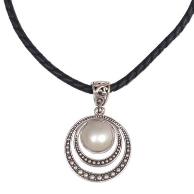 Alternate image for Cultured Mabe Pearl and Sterling Silver Pendant Necklace Crescent Gleam in White