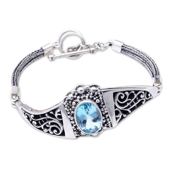 Alternate image for Traditional Pendant Bracelet with Faceted 6-Carat Blue Topaz Penglipurans Treasure