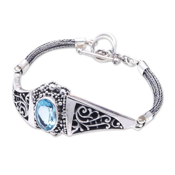 Alternate image for Traditional Pendant Bracelet with Faceted 6-Carat Blue Topaz Penglipurans Treasure