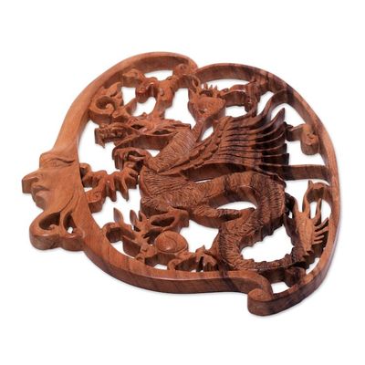 Alternate image for Antaboga Dragon Hand Carved Wood Relief Wall Panel from Bali Antaboga Dragon
