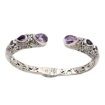 Alternate image for Sterling Silver and Amethyst Cuff Bracelet from Bali Fierce Warrior in Purple