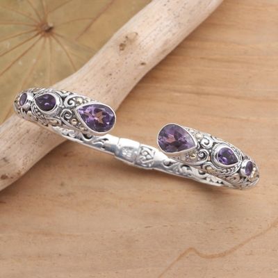 Alternate image for Sterling Silver and Amethyst Cuff Bracelet from Bali Fierce Warrior in Purple