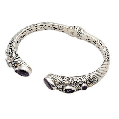 Alternate image for Sterling Silver and Amethyst Cuff Bracelet from Bali Fierce Warrior in Purple