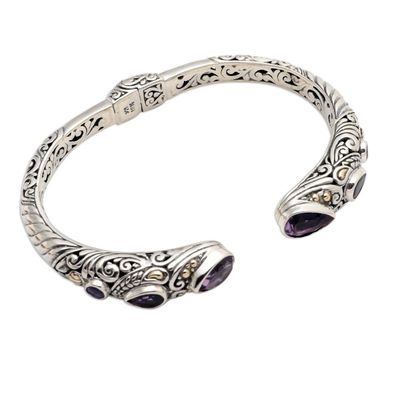Alternate image for Sterling Silver and Amethyst Cuff Bracelet from Bali Fierce Warrior in Purple
