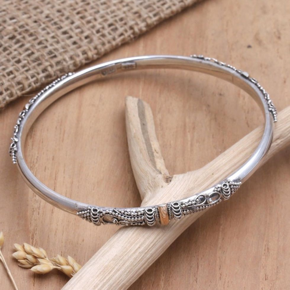 Gold-Accented Sterling Silver Bangle Bracelet 'Mountain Pass'
