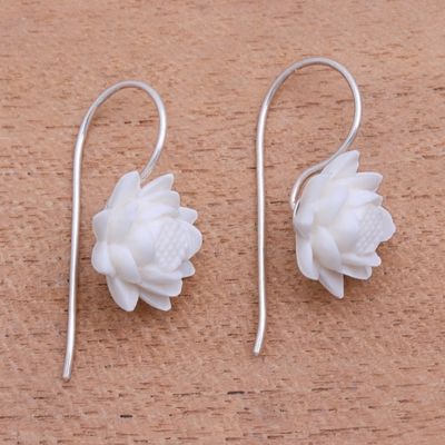 Alternate image for Floral Bone Drop Earrings Crafted in Bali Floating Padma
