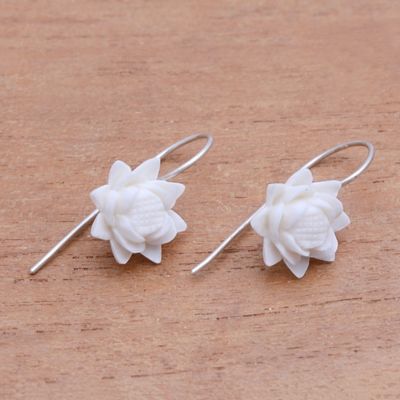 Alternate image for Floral Bone Drop Earrings Crafted in Bali Floating Padma