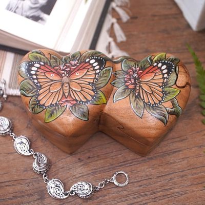 Alternate image for Hand-Painted Double Heart Wood Butterfly Puzzle Box Twin Butterfly Hearts