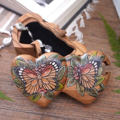 Alternate image for Hand-Painted Double Heart Wood Butterfly Puzzle Box Twin Butterfly Hearts
