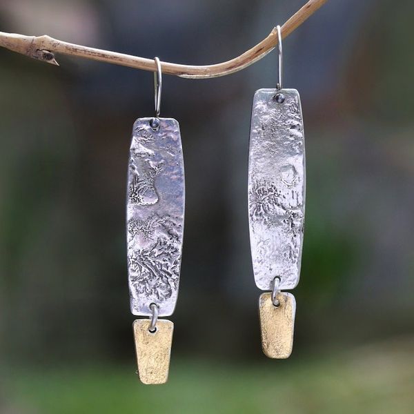 Alternate image for Sterling Silver Dangle Earrings with Gold Mica Accent Beautiful Textures