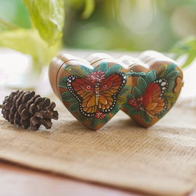 Alternate image for Hand-Painted Double Heart Wood Butterfly Puzzle Box Twin Butterfly Hearts