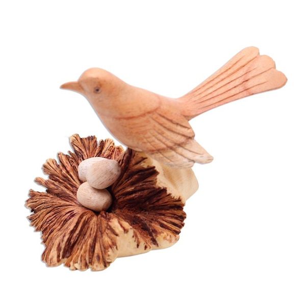 Alternate image for Nesting Bird Hand Carved Wood Sculpture Nesting Bird