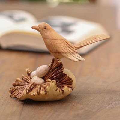 Alternate image for Nesting Bird Hand Carved Wood Sculpture Nesting Bird