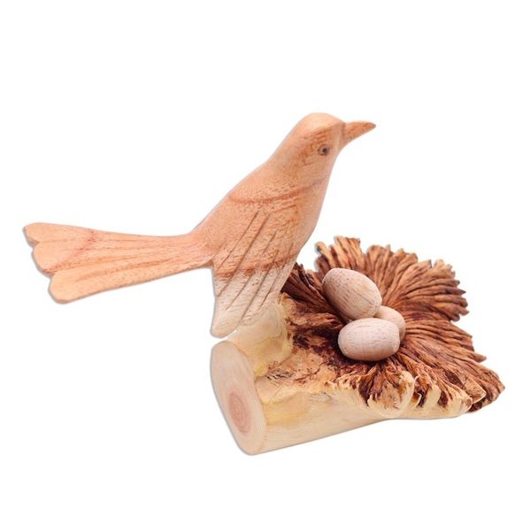 Alternate image for Nesting Bird Hand Carved Wood Sculpture Nesting Bird