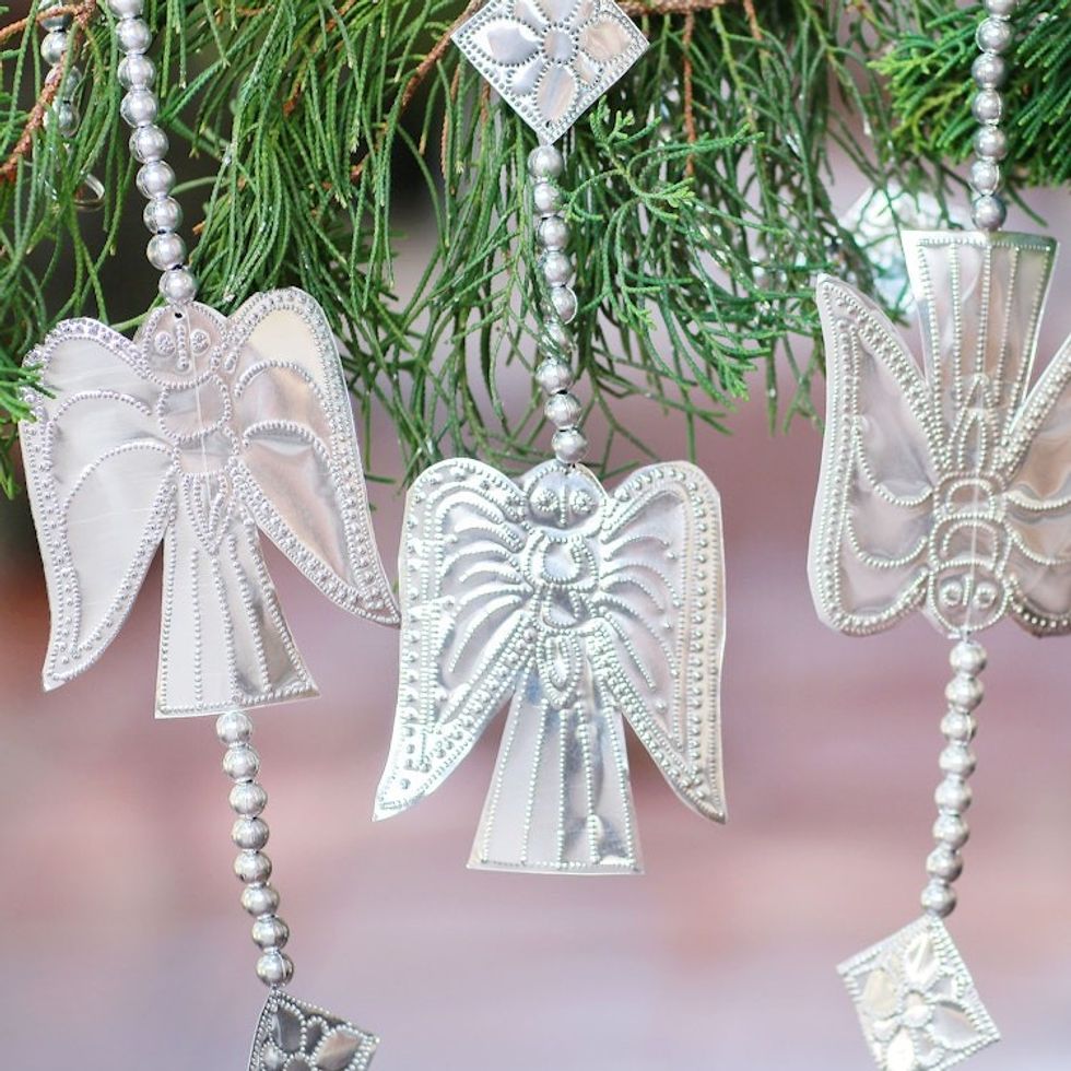Handmade Aluminum Angel Ornament Garlands Set of 3 'Line of Angels'