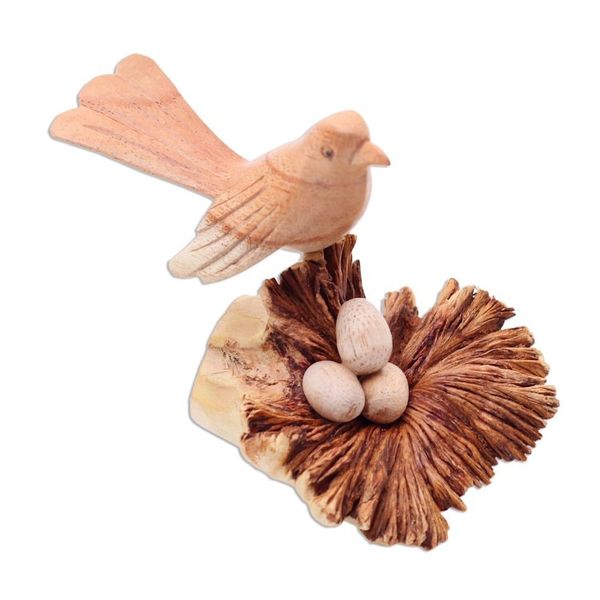 Alternate image for Nesting Bird Hand Carved Wood Sculpture Nesting Bird