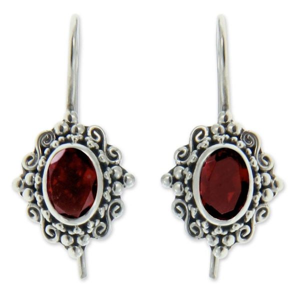 Alternate image for Fair Trade Garnet and Sterling Silver Drop Earrings Balinese Elegance