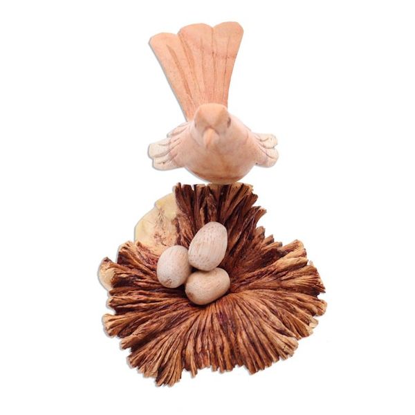 Alternate image for Nesting Bird Hand Carved Wood Sculpture Nesting Bird