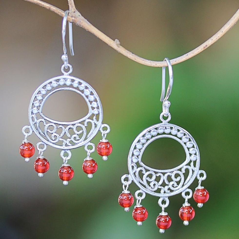 Carnelian Sterling Silver Chandelier Statement Earrings 'Sunset Soul'