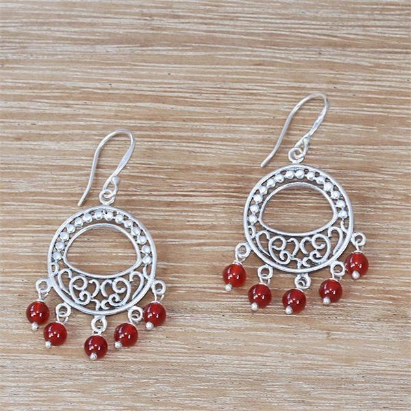 Alternate image for Carnelian Sterling Silver Chandelier Statement Earrings Sunset Soul
