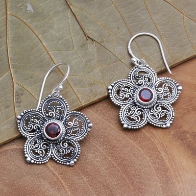 Alternate image for Sterling Silver and Garnet Flower Earrings Januarys Flower